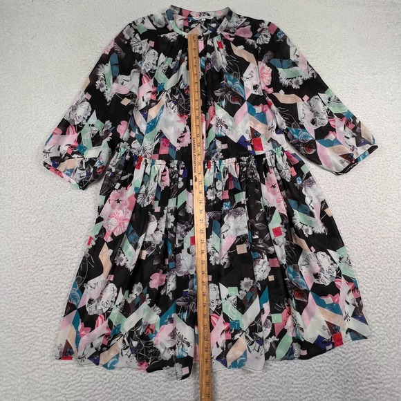 Rebecca Minkoff Mini A Line Dress Women 8 Button Front Floral Pleated Multicolor - Picture 6 of 11